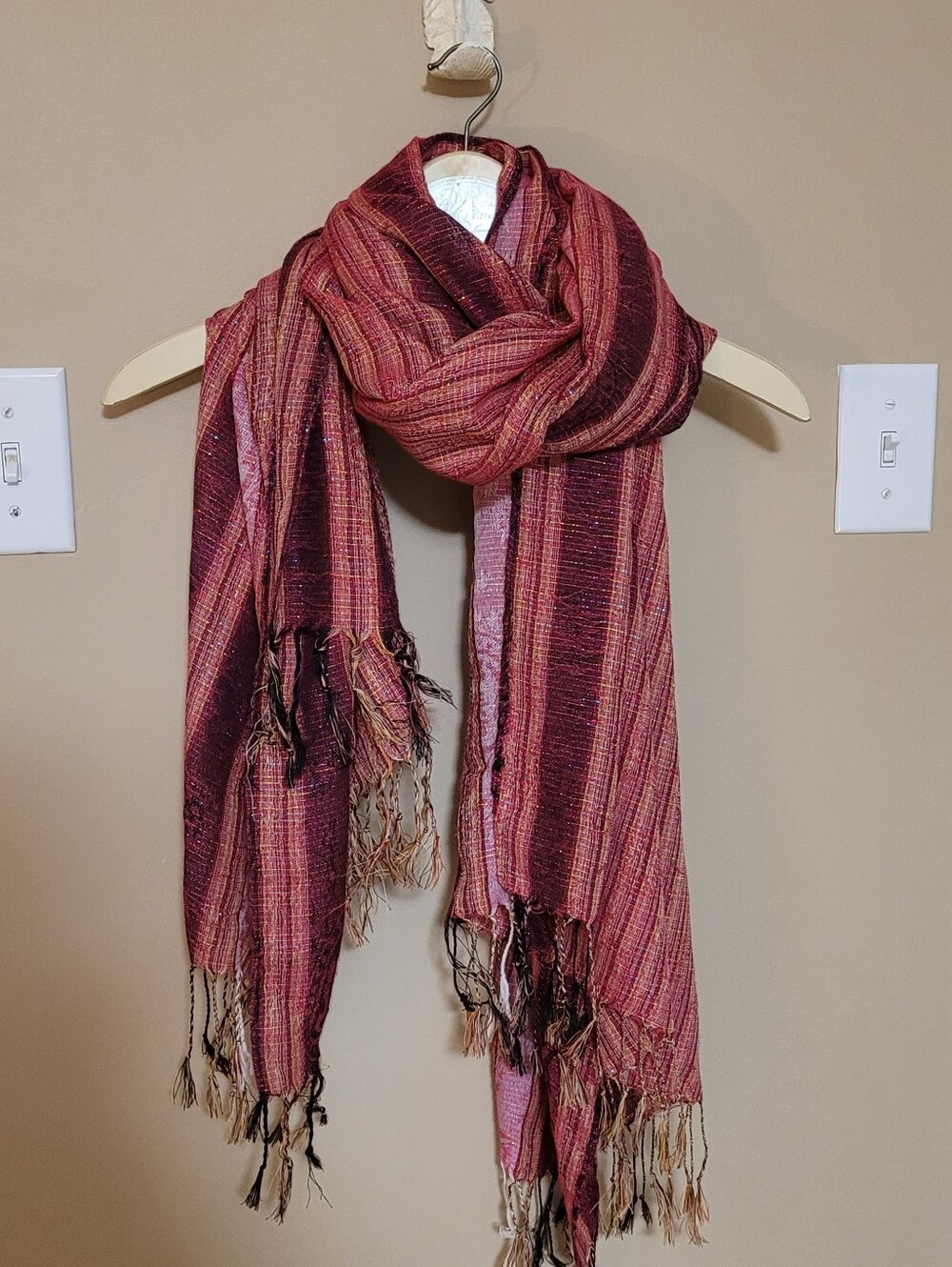 💚10 for $10💚 Bundle and save Striped Pink and Maroon Woven Scarf